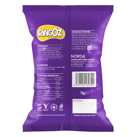 Norda Ringoz Sweet Paprika Crunchy Corn Rings 75G