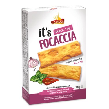 La Mole It's Basil Dried Tomatoes And Onion Focaccia Snack 100g