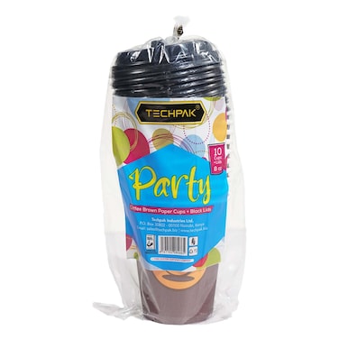 Techpak Paper Cup 8Oz C/Brown With Lid 10Pcs