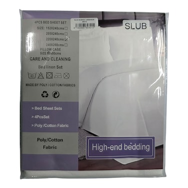 Slub Bed Sheet Set White 220x240cm 4 Pieces
