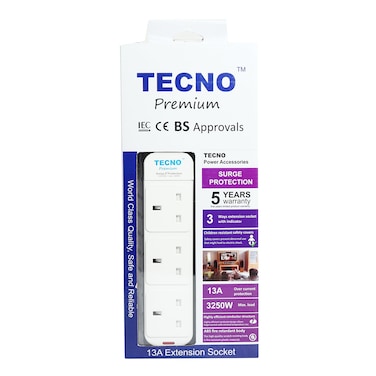 Tecno 3-Way Extension Eco Surge Protector


