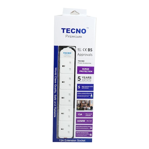 Tecno 5-Way Extension Eco Surge Protector
