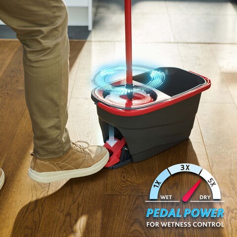 Vileda Turbo Smart Easy Power Spin and Wring Mop and Bucket Set Red &amp; black