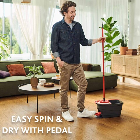 Vileda Turbo Smart Easy Power Spin and Wring Mop and Bucket Set Red &amp; black