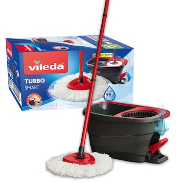 Vileda Turbo Smart Easy Power Spin and Wring Mop and Bucket Set Red &amp; black