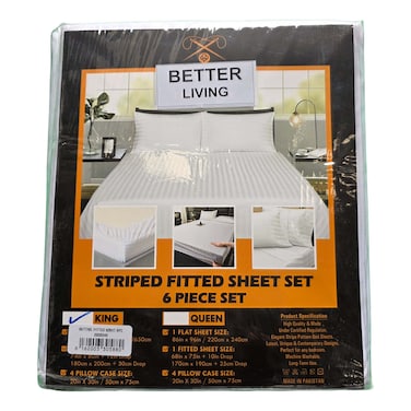 Better Living Striped King Fitted Sheet Set White 6 Pieces