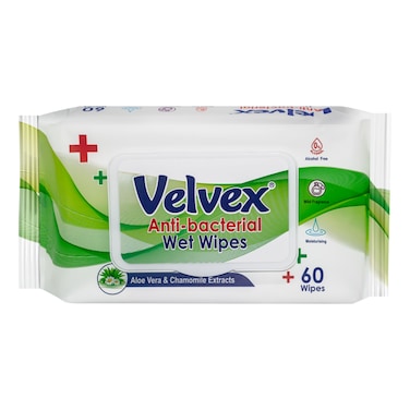 VELVEX ANTIBACTERIAL WET WIPES 60S