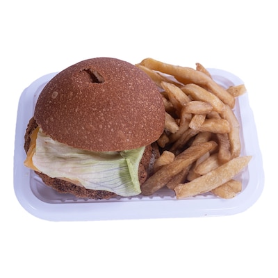 Carrefour Breaded Chicken Burger with Fries.