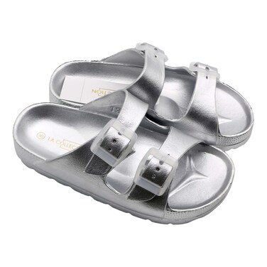 LA Collection Kids Buckle Sandals_Silver No 31