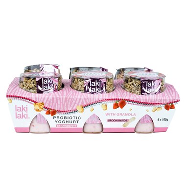 Laki Laki Probiotic Strawberry Yoghurt with Granola 105Gx6