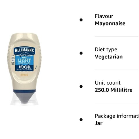 Hellmann&#39;S Light Mayo Mp Squezy 250Ml