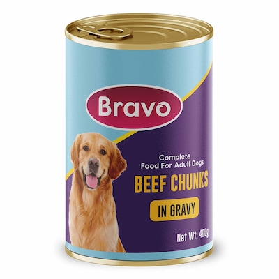 Bravo Beef Chunks In Gravy Adult Dog Wet Food 400G