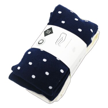 Fancy Cotton Stockings 2 pieces White &amp; Navy  4/5Y (104-110Cm)