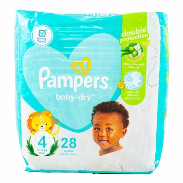 Pampers Diapers Baby dry Size 4, 9-18kg 28 Count