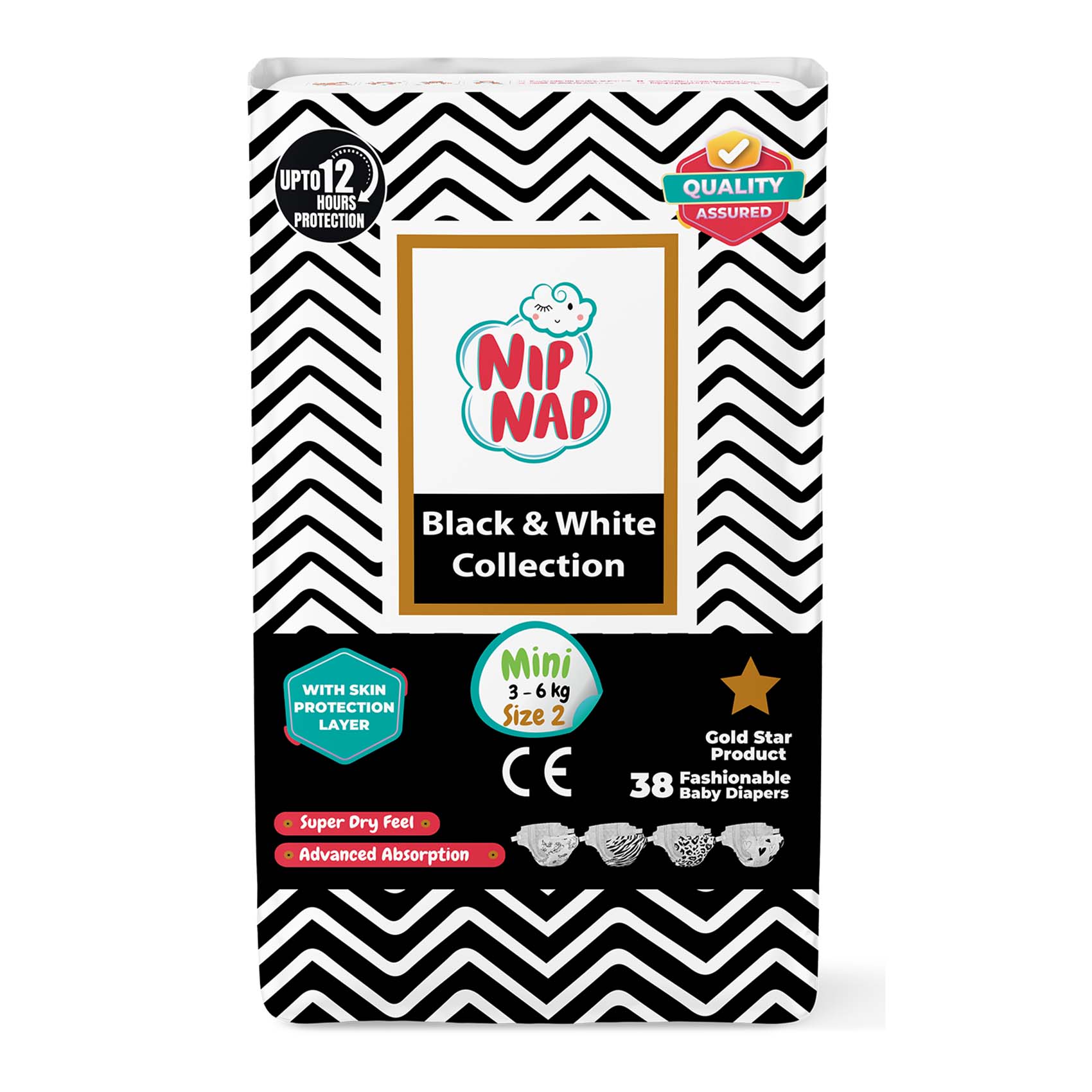 Buy Nipnap Black & White Diapers High Count Mini 38S Online