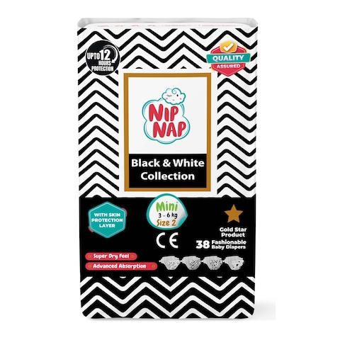 Nipnap Black &amp; White Fashionable Diapers High Count Mini 38S