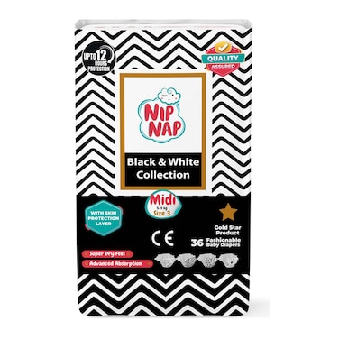 Nipnap Black &amp; White Diapers High Count Midi 36S