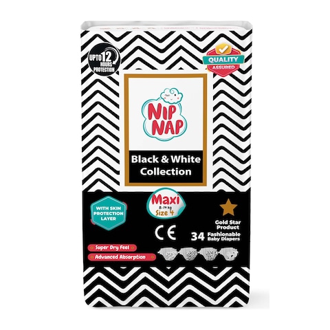 Nipnap Black &amp; White Fashionable Diapers High Count Maxi 34S