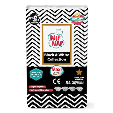 Nipnap Black &amp; White Diapers High Count Maxi 34pcs