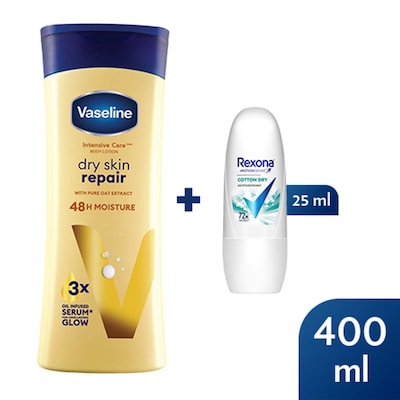 Vaseline Lotion Dry Skin Repair 400Ml/Rexona 25Ml