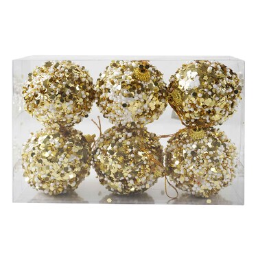 Gold 6cm Xmas Ball 6pc