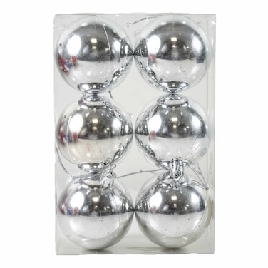 Silver 6cm Xmas Ball 6pc