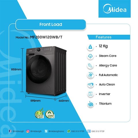 Midea Washing Machine Front Load 12Kg Mf200W120Wb/T