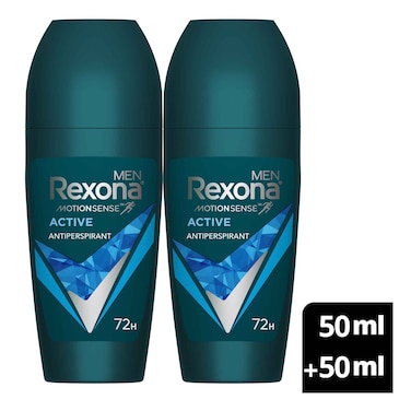 Rexona Active Men Antiperspirant Roll On Deodrant Twin Pack 2x50ml