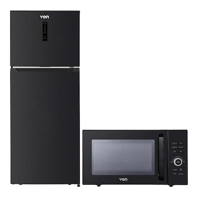 Von Fridge Top Mount Freezer VRT-490NVAK 480L Dark Finish + Von Microwave Solo Vams-25Dgk 25L Digtal Black
