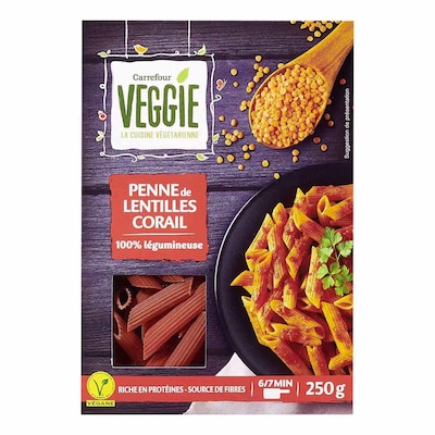Carrefour Veggie Red Lentil Penne 250G+