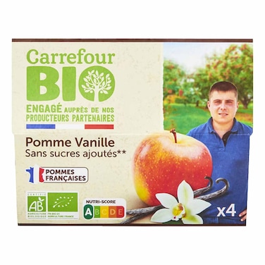 Carrefour Bio Apple And Vanilla Compote 100g Pack of 4