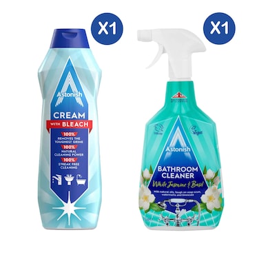 Astonish Bleach Cream Cleaner 500Ml + Astonish White Jasmine and Basil Bathroom Cleaner 750ml
