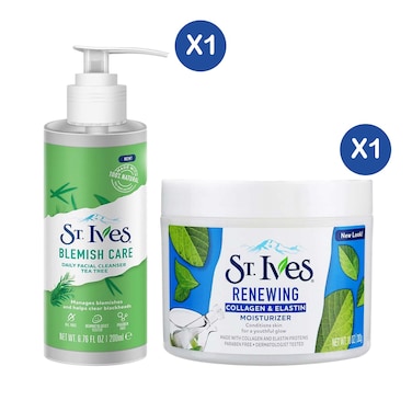 St. Ives Blemish Care Tea Tree Extracts Cleanser 200ml + St. Ives Renewing Collagen and Elastin Moisturizer 283g