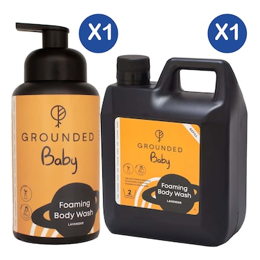 Grounded Baby Foaming Body Wash &ndash; Lavender 500ml &amp; Refill 1L