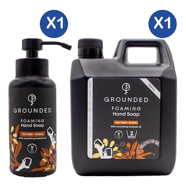 Grounded Foaming Hand Soap &ndash; Tea Tree &amp; Clove 500ml &amp; Refill 1L