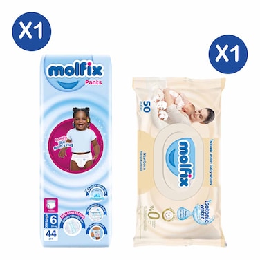 Molfix Pants 2Xl Jumbo 20Kg + Molfix Isotonic Wet Wipes Newborn 50&#39;S