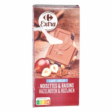 Carrefour Milk Choco With Hazelnut &amp; Raisin 200G