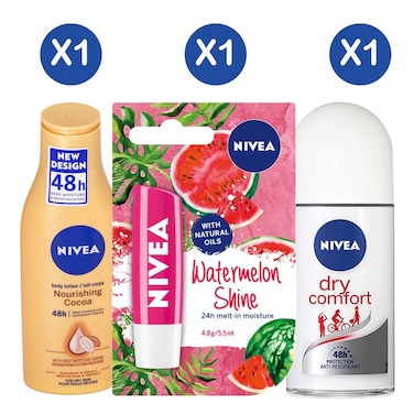 Nivea Deo 25ml+Cocoa Butter 200ml+Lipcare