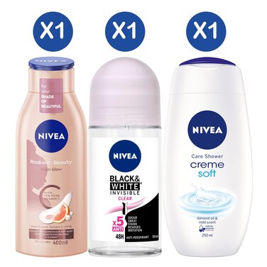 Nivea Even Glow 400ml+Black &amp; White 50ML+Cream Soft 250ml
