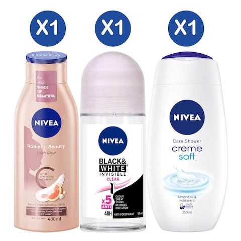 Nivea Even Glow 400ml+Black &amp; White 50ML+Cream Soft 250ml