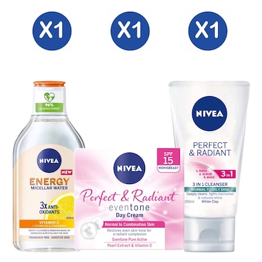Nivea Perfect &amp; Radiant Day Cream 50ml + Cleanser 150ml+Micellar Water 400ml