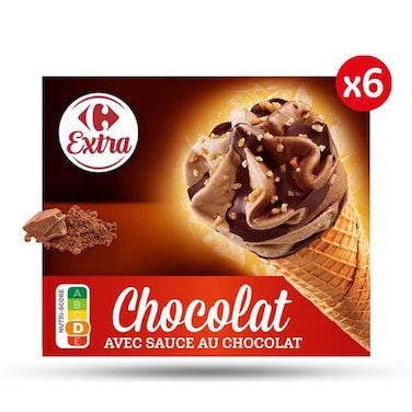 Carrefour Cones X6 Chocolate Ice cream 408G