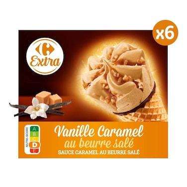 Carrefour Cones Caramel X6&nbsp; Icecream 426G