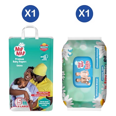 Nipnap Premium Baby Diapers Jumbo Junior 56S + Nipnap Baby Wipes 80S
