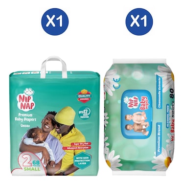 Nipnap Premium Baby Diapers Jumbo Mini 68S + Nipnap Baby Wipes 80S