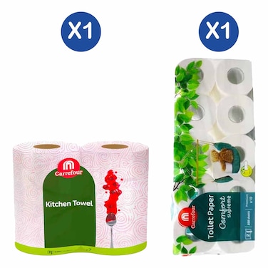 Carrefour Toilet Roll 10 Pack + Kitchen Towel Twin Pack