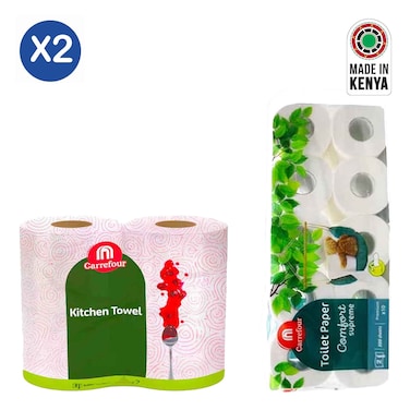 Carrefour Toilet Roll 10s + Kitchen Towel Twin Pack