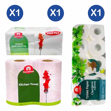 Carrefour Toilet Roll + Kitchen Towel twin Pack  + Serviette value Pack Combo