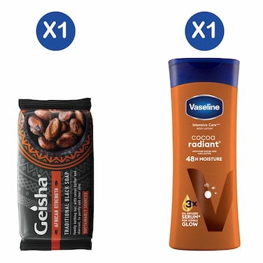 Geisha Black Soap + Vaseline Cocoa Radiant Body Lotion