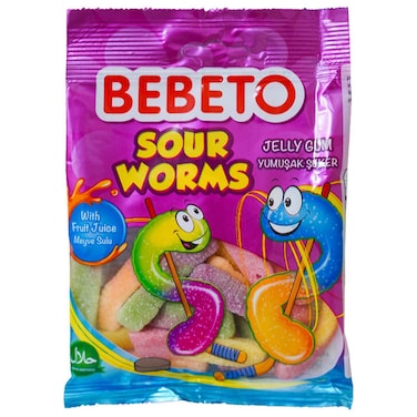 Bebeto Jelly Gum Sour Worms 80g